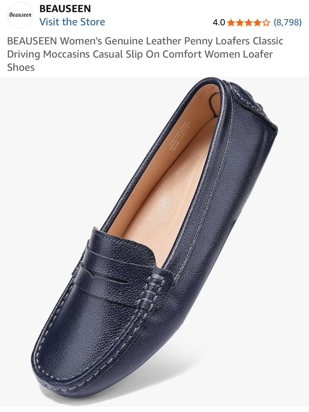 Navy Genuine Leather Penny Loafers - Women's Slip-On Flats